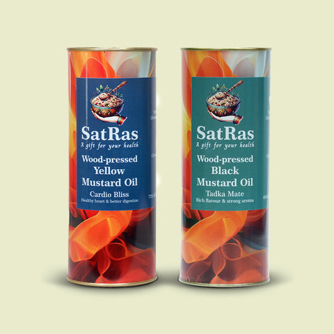 SatRas Combo of Wood Pressed Black & Yellow Mustard Oil 1 ltr Each