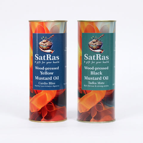 SatRas Combo of Wood Pressed Black & Yellow Mustard Oil 1 ltr Each